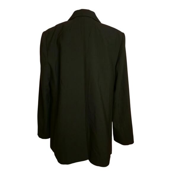FRAME Wool Double Breasted Blazer Size 12 Noir Black Shoulder Pads Classic Chic - Picture 4 of 12